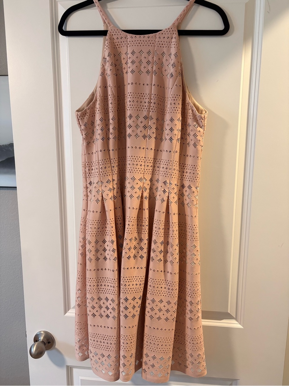 Sleeveless Pink Laser-Cut A-Line Dress